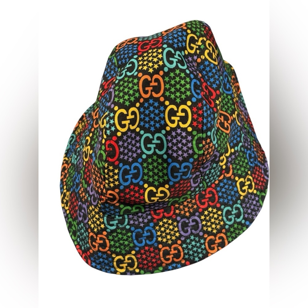 Gucci Multicolor GG Monogram Bucket Hat Rainbow Stars Made in Italy